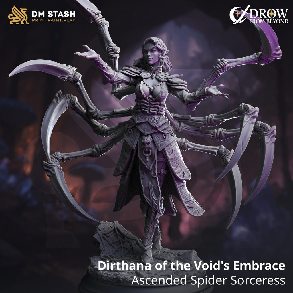 Dirthana | Female Drow Dark Elf Mage Wizard Spider Enemy | 32mm / 28mm / 75mm | Ideal for Tabletop RPGs | Dungeons and Dragons - Dm Stash