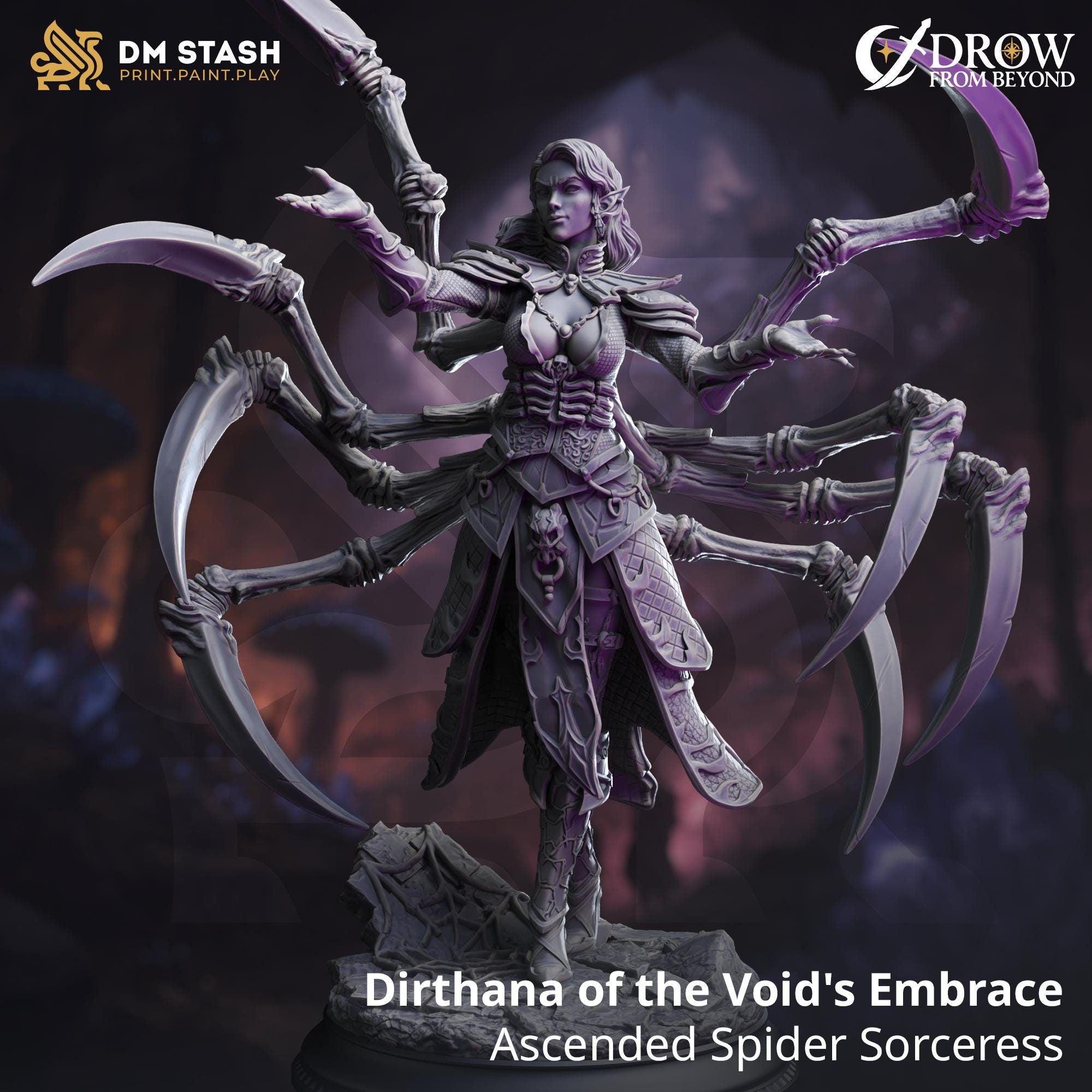 Dirthana | Female Drow Dark Elf Mage Wizard Spider Enemy | 32mm / 28mm / 75mm | Ideal for Tabletop RPGs | Dungeons and Dragons - Dm Stash