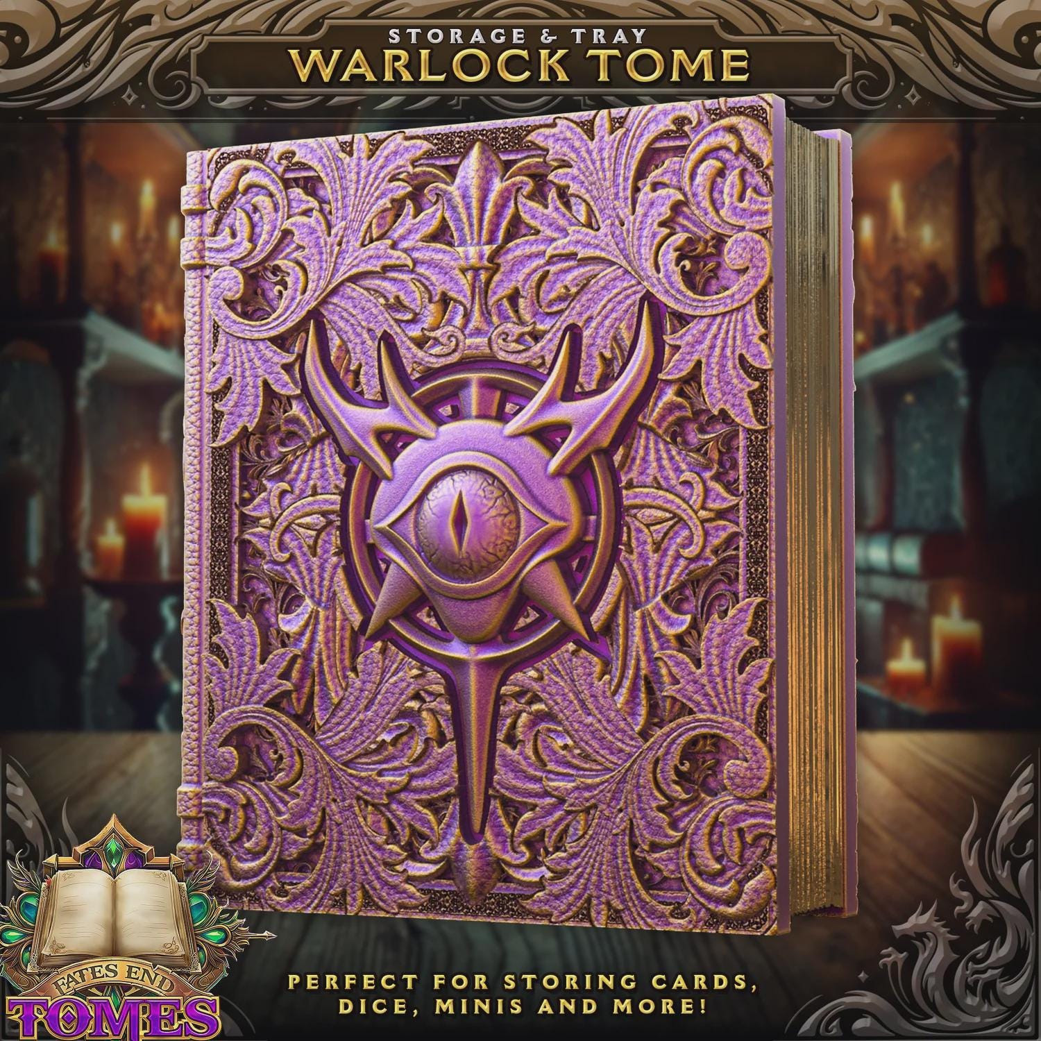 Warlock Dice Tower Book | Dungeons & Dragons Dice Storage Tome | RPG Dice Tray | Bardic Gift | TTRPG Accessory Organiser