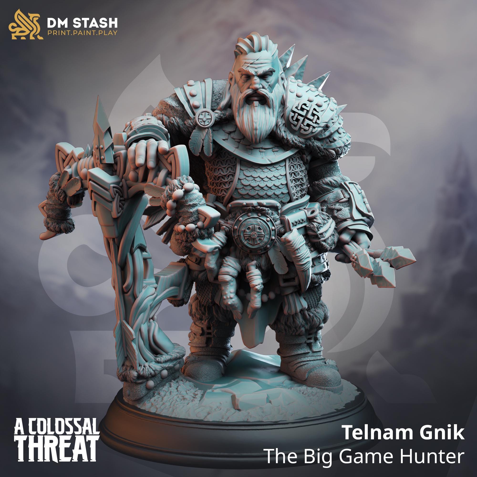 Telnam Gnik Monster Slayer Ranger | Dwarf Ranger Fighter| 32mm / 28mm / 75mm | Ideal for Tabletop RPGs | Dungeons and Dragons - Dm Stash