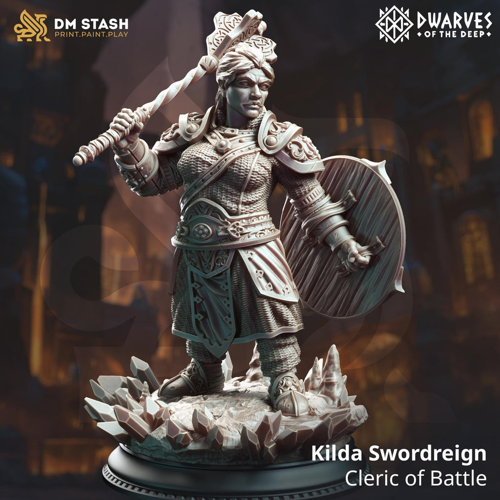 Kilda Cleric Of Battle | Dwarf Duergar Mage Paladin | 32mm / 28mm / 75mm | Ideal for Tabletop RPGs | Dungeons and Dragons - Dm Stash