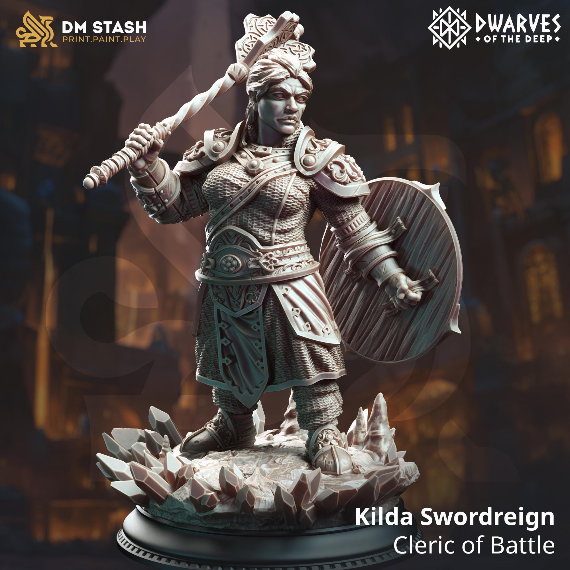 Kilda Cleric Of Battle | Dwarf Duergar Mage Paladin | 32mm / 28mm / 75mm | Ideal for Tabletop RPGs | Dungeons and Dragons - Dm Stash