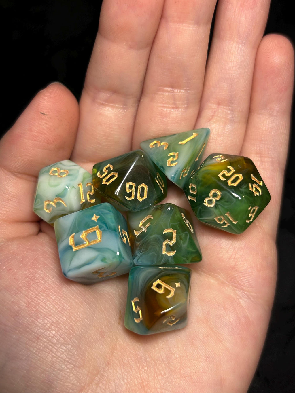 Mossmire Brew | Green & Swampy Resin DnD Dice Set | 7pc Nature TTRPG Dice | Forest Druid Dice for Dungeons and Dragons, Pathfinder Gift