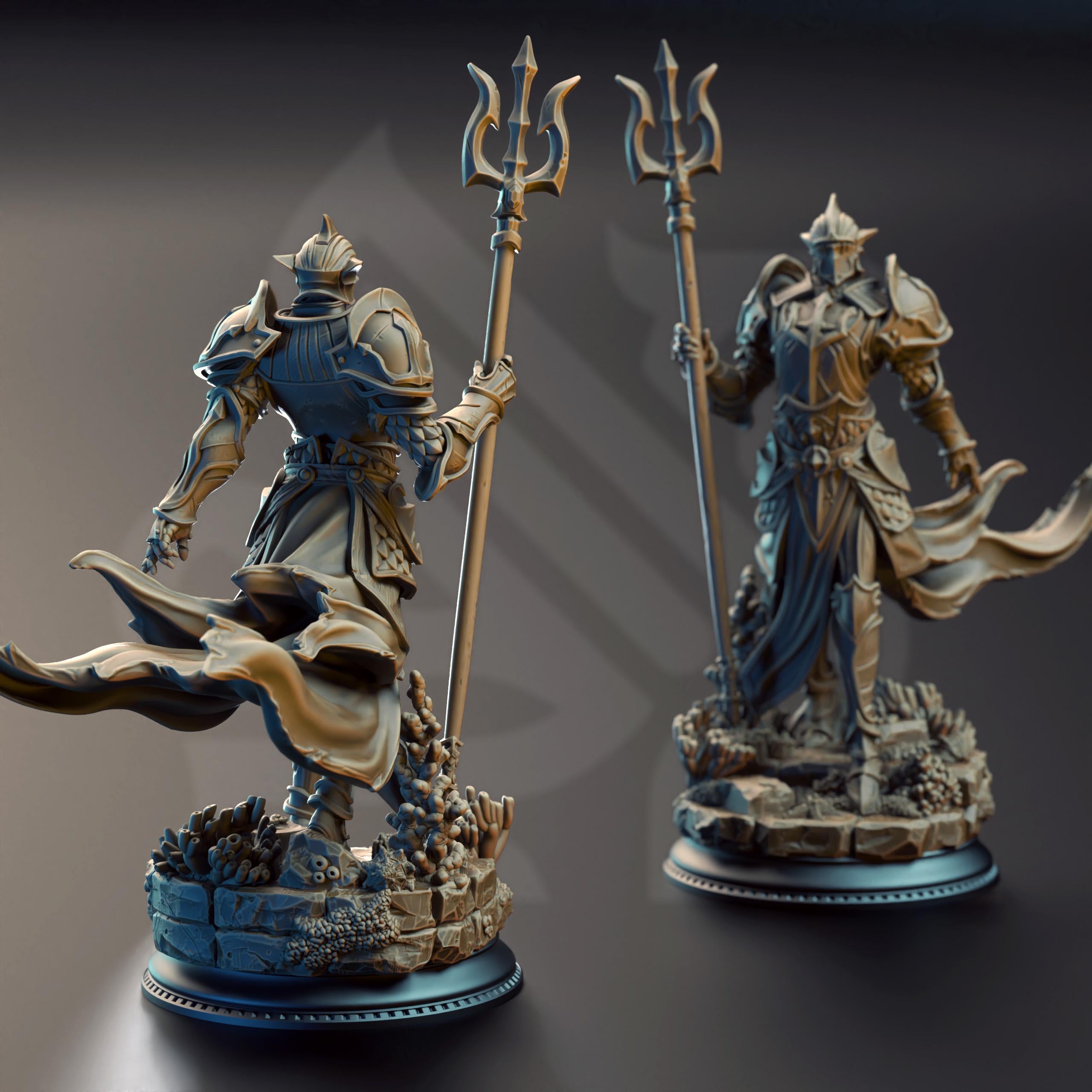 Cylantros Azurius | Human Fighter Deep Sea Paladin | 32mm / 28mm / 75mm | Ideal for Tabletop RPGs | Dungeons and Dragons - Dm Stash