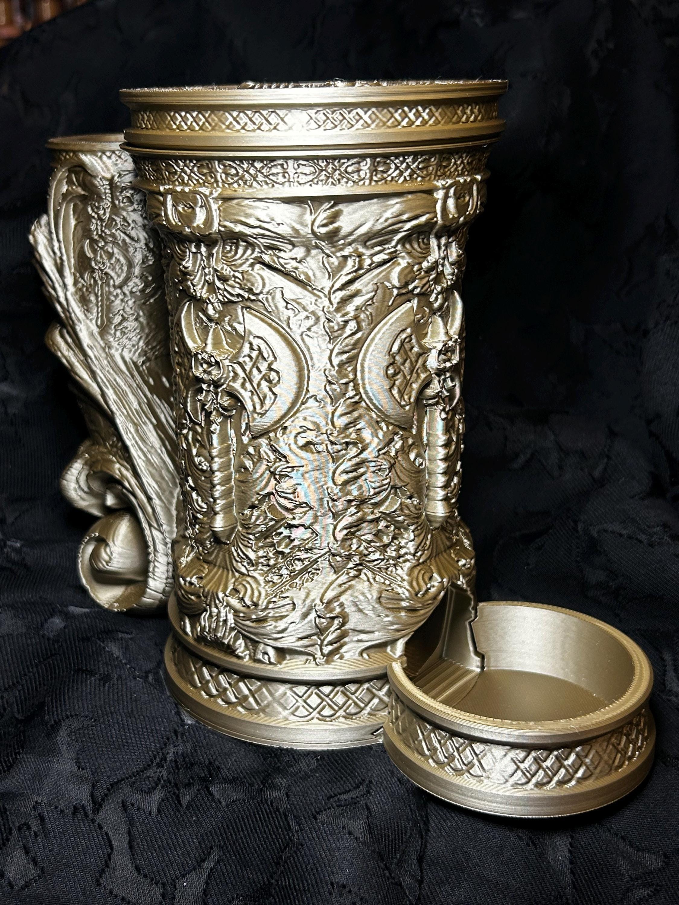 DND Cleric's Flask Dice Tower | Dice Storage Tankard + Drinks Holder | RPG Dice Vault | Gift for Dungeon Masters & Players