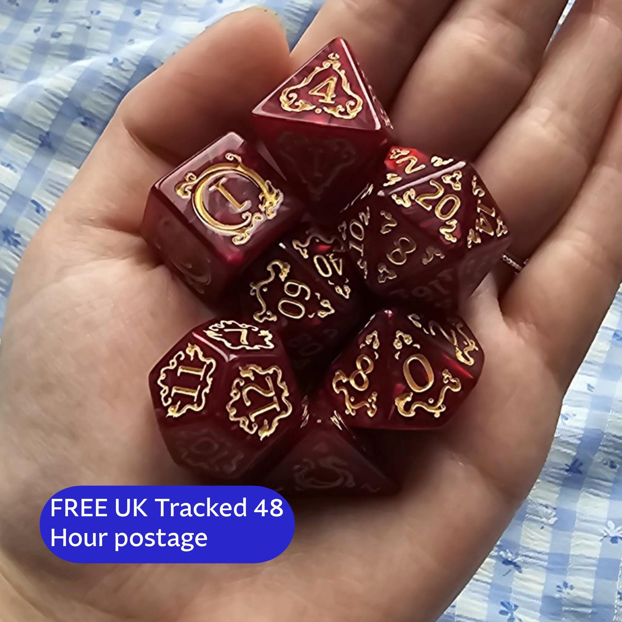 Crimson Court | Red & Gold DnD Dice Set | 7pc RPG Dice | Ornate Dice for Dungeons and Dragons, Pathfinder, TTRPG Gift
