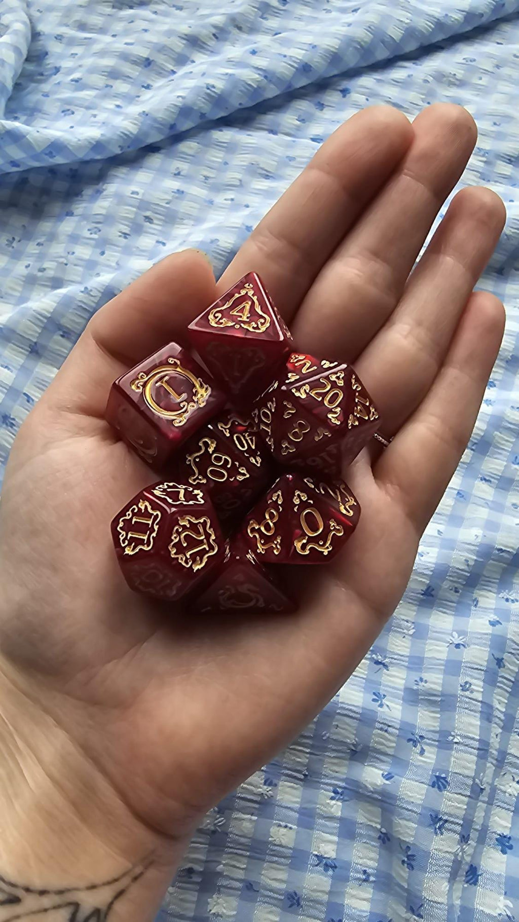 Crimson Court | Red & Gold DnD Dice Set | 7pc RPG Dice | Ornate Dice for Dungeons and Dragons, Pathfinder, TTRPG Gift