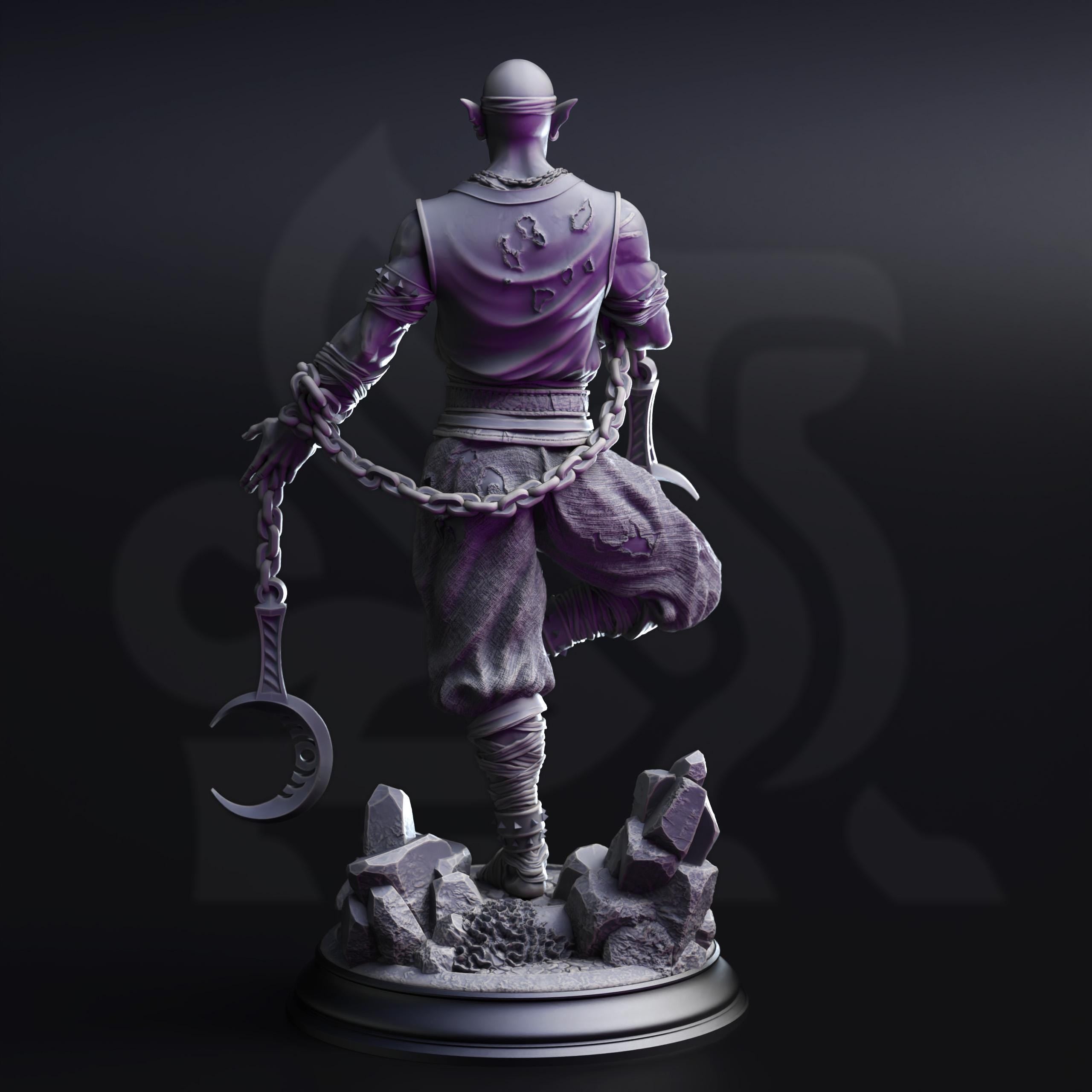 Uxas The Reborn | Elf Drow Dark Elf Monk Fighter Barbarian | 32mm / 28mm / 75mm | Ideal for Tabletop RPGs | Dungeons and Dragons - Dm Stash