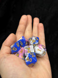 Azure Rose Conclave | Fantasy D&D Dice Set | Blue, Pink, White Arcane Polyhedral Dice Luxury Dungeons and Dragons Dice | Gold Number Dice