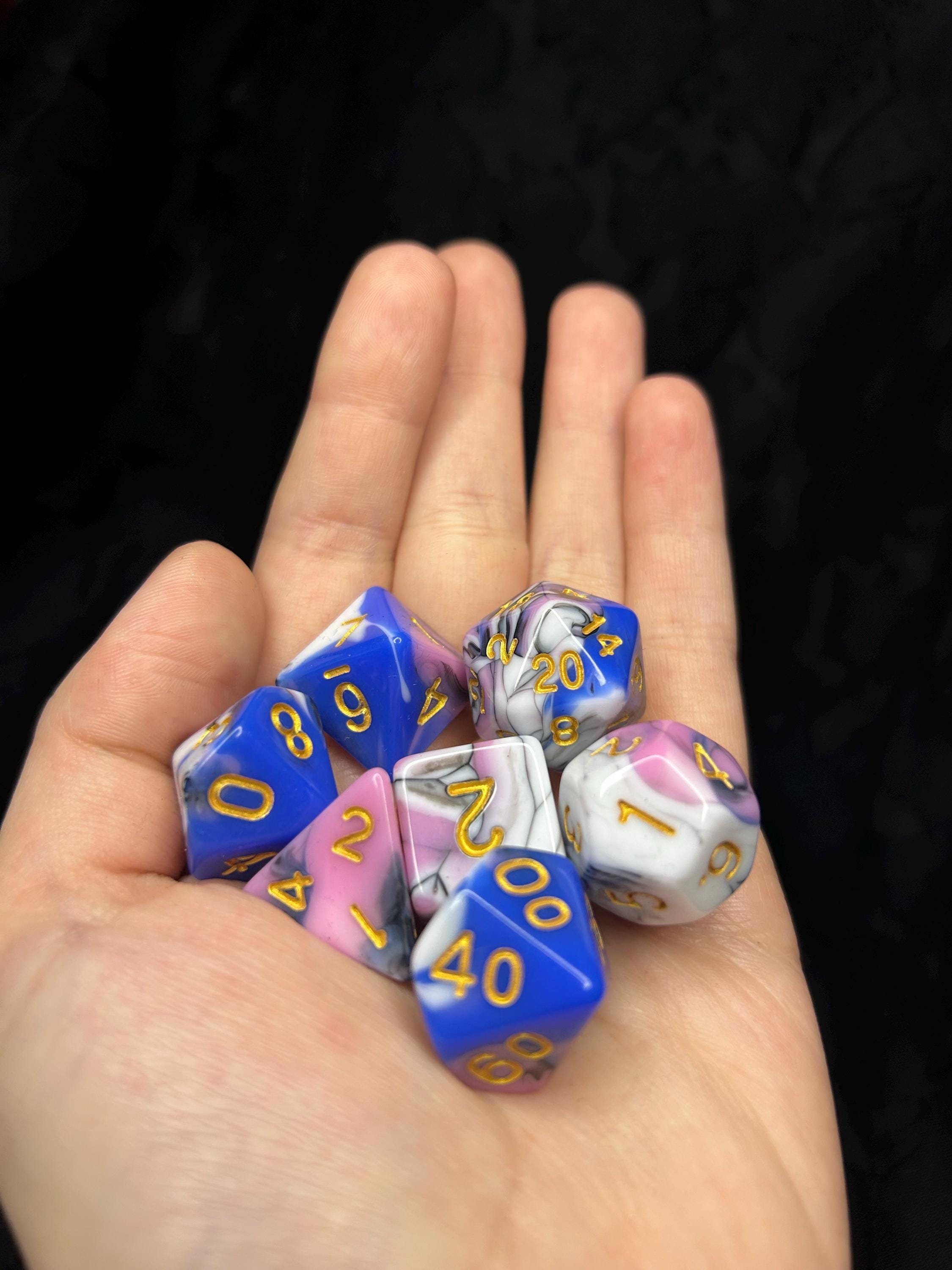 Azure Rose Conclave | Fantasy D&D Dice Set | Blue, Pink, White Arcane Polyhedral Dice Luxury Dungeons and Dragons Dice | Gold Number Dice