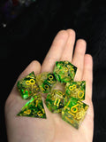 Mossbound Druid Dice Set | Sharp Edge D&D Dice with Gold Foil | Forest Green Fantasy RPG Dice | Luxury Polyhedral Dice For TTRPGs