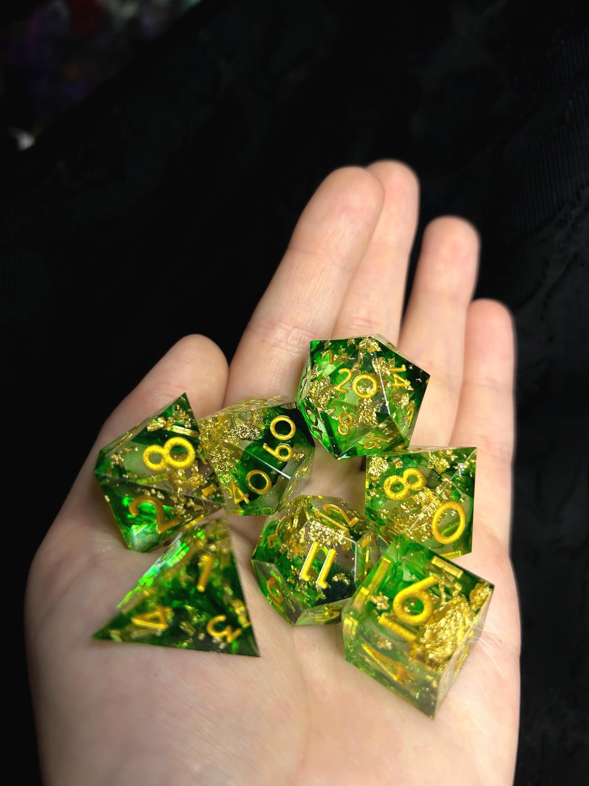 Mossbound Druid Dice Set | Sharp Edge D&D Dice with Gold Foil | Forest Green Fantasy RPG Dice | Luxury Polyhedral Dice For TTRPGs