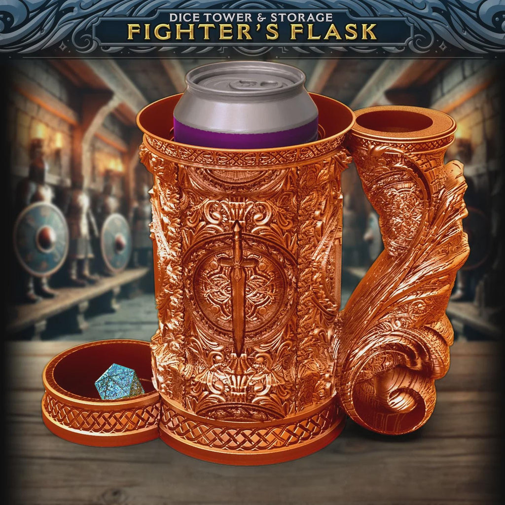 DND Fighter’s Flask Dice Tower | Dice Storage Tankard + Drinks Holder | RPG Dice Vault | Gift for Dungeon Masters & Players