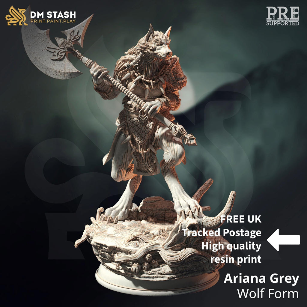 Ariana Grey l Werewolf | Wolf folk Monster Enemy Barbarian | 32mm / 28mm / 75mm | Ideal for Tabletop RPGs | Dungeons and Dragons - Dm Stash