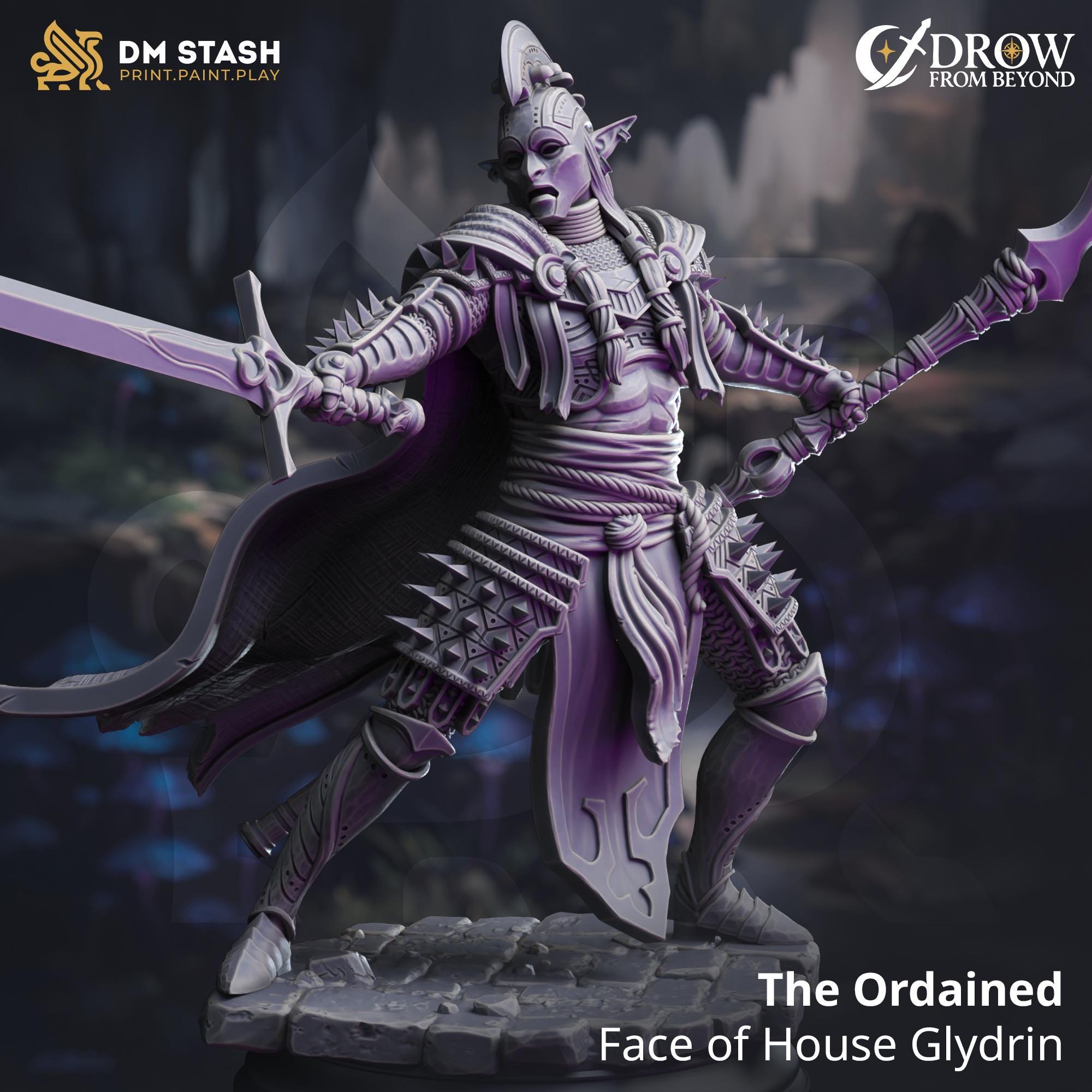 The Ordained | Drow Dark Elf Paladin Fighter | 32mm / 28mm / 75mm | Ideal for Tabletop RPGs | Dungeons and Dragons - Dm Stash