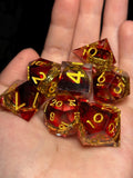 Emberbound Relic | Sharp Edge DnD Dice Set | Dark Fantasy Ring Inclusion Resin Dice with Gold Ink | Luxury 7pc RPG Dice for D&D and TTRPGs
