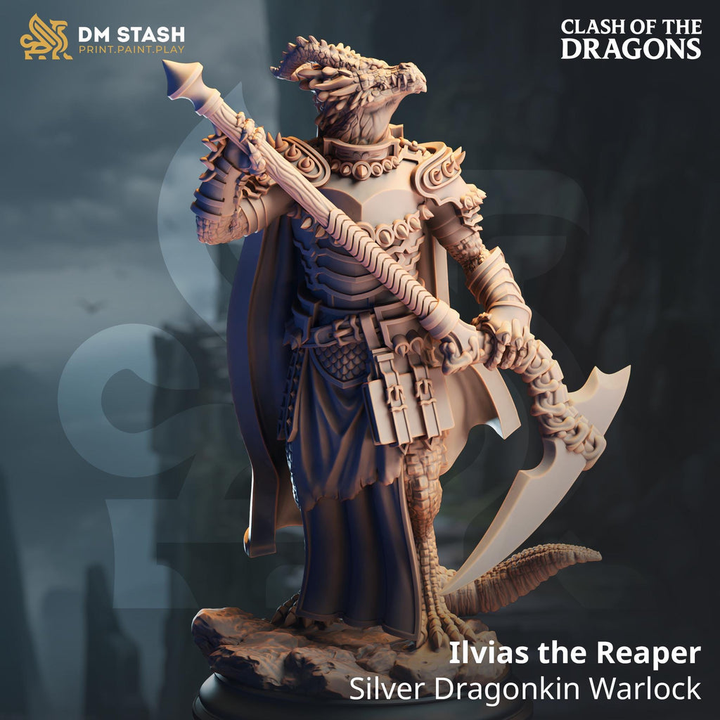 Ilvias The Reaper | Dragonborn Warlock | 32mm / 28mm / 75mm | Ideal for Tabletop RPGs | Dungeons and Dragons - Dm Stash
