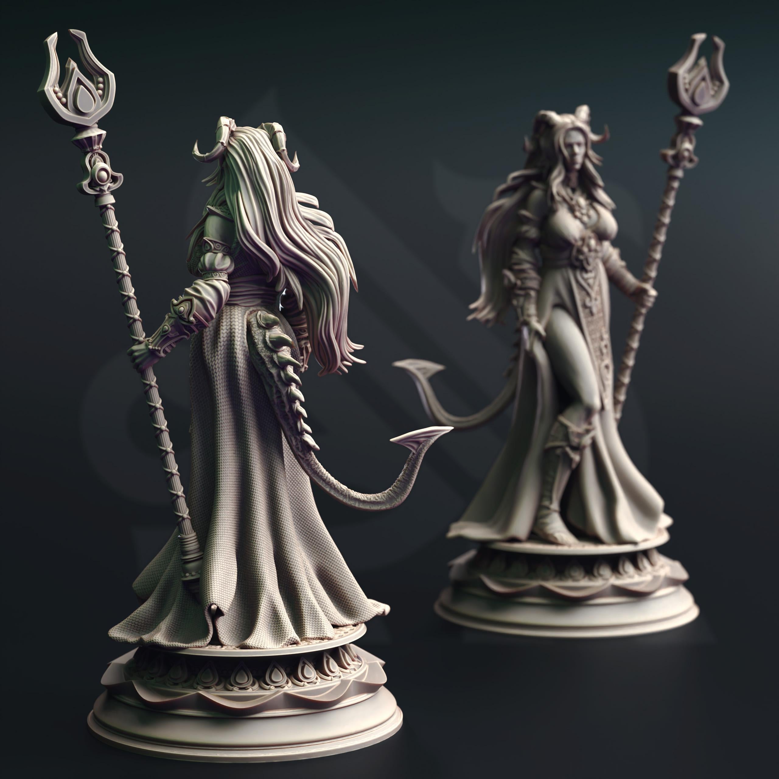 Tharia Moonshadow | Female Tiefling Mage Cleric Wizard | 32mm / 28mm / 75mm | Ideal for Tabletop RPGs | Dungeons and Dragons - Dm Stash