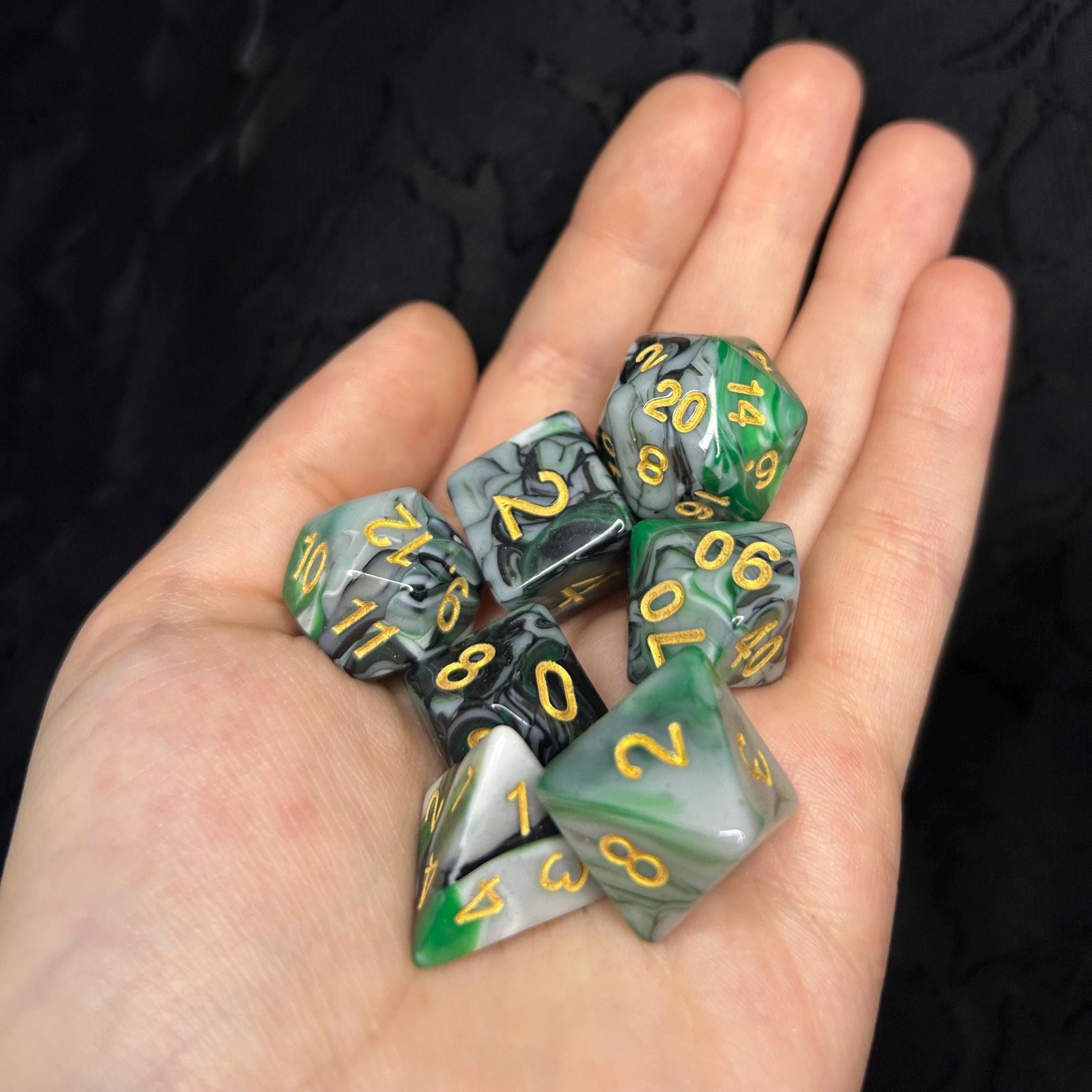 Verdant Veil | Green Marble D&D Dice Set | Fantasy RPG Dice | Luxury Dungeons and Dragons Dice | Gold Number Dice