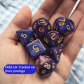 Astral Bloom | Purple Galaxy DnD Dice Set | 7pc Sparkle Acrylic Dice | Cosmic Dice for Dungeons and Dragons, TTRPG Gift, Pathfinder Dice